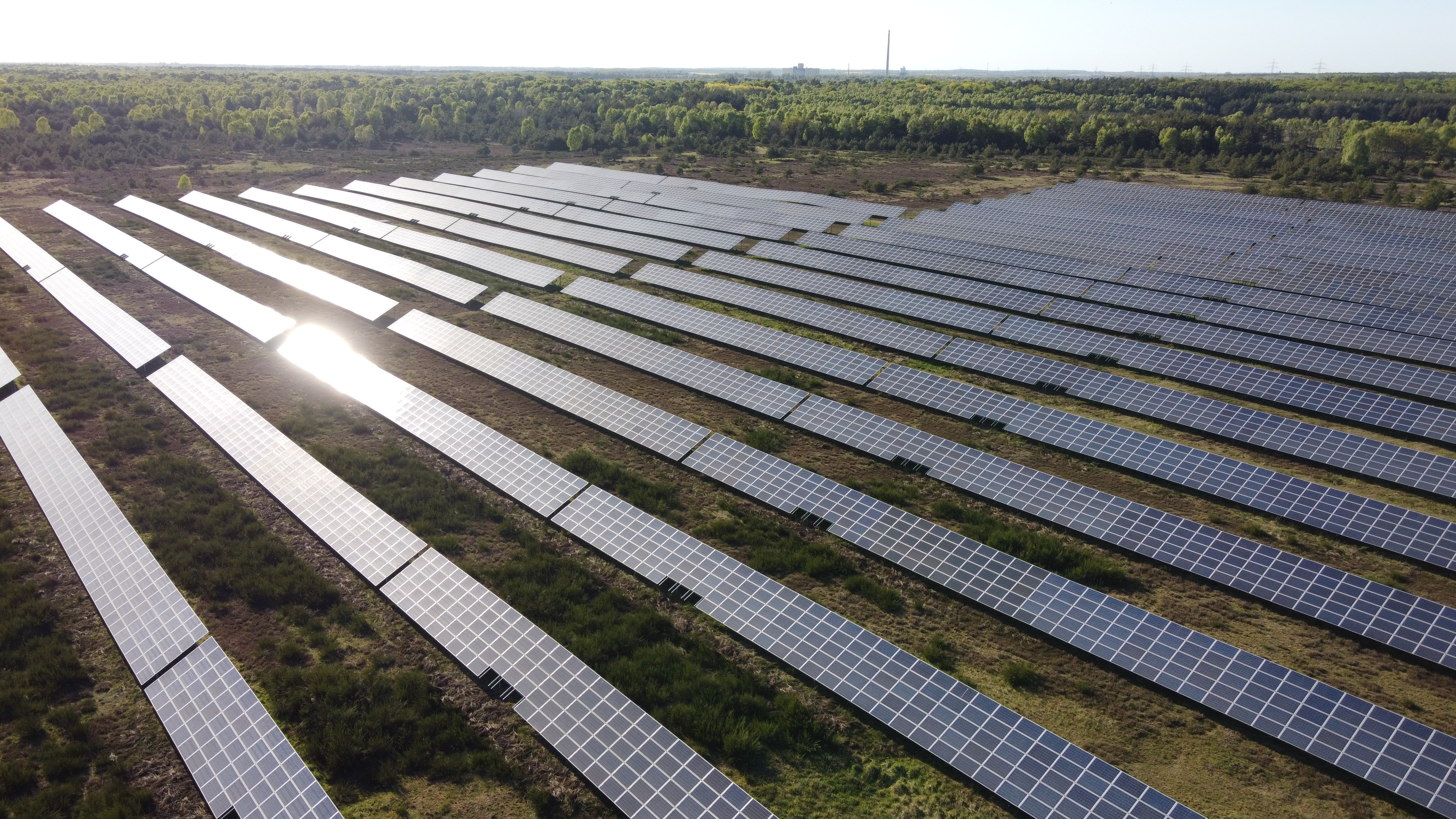 Referenz Solarpark Schwerin Feld mit Solarpaneelen
